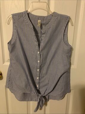 PerSeption Concept Blue & White Striped Tie-Front Sleeveless Blouse -  size M